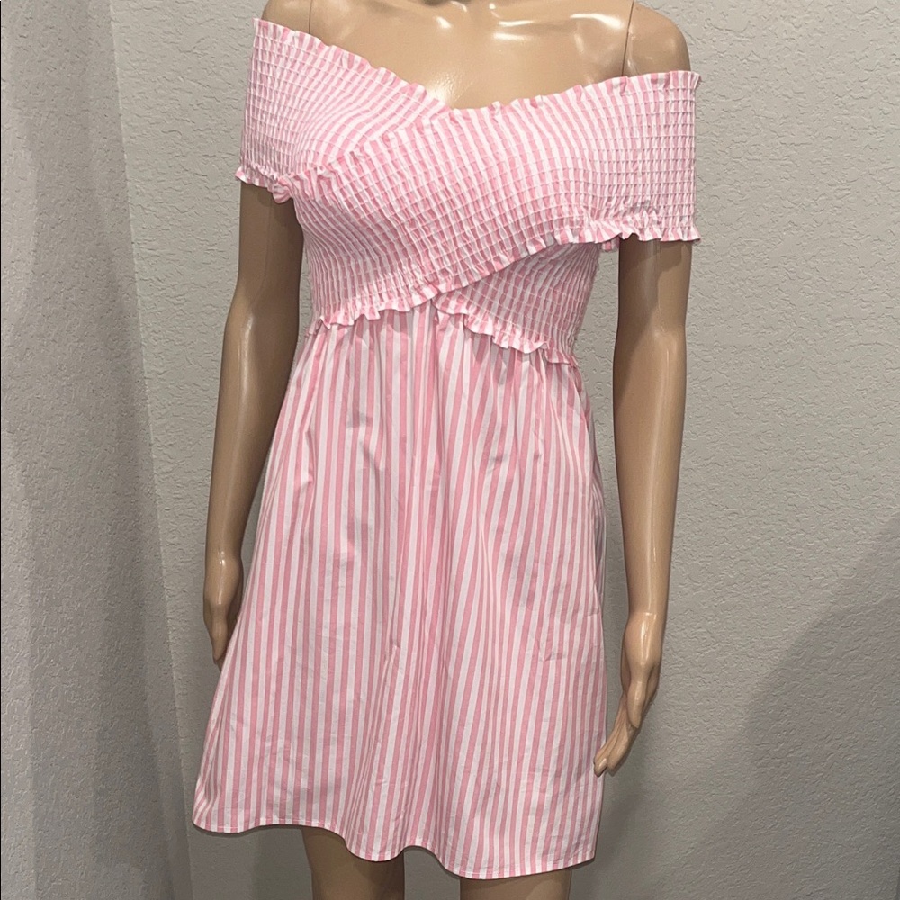 NWOT Show me your MuMu x Barbie Pink Striped V-Neck Women's Dress